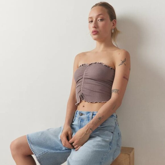 NWT UO Out From Under Honey Pinch-Front Brown Seamless Tube Top - Picture 5 of 5